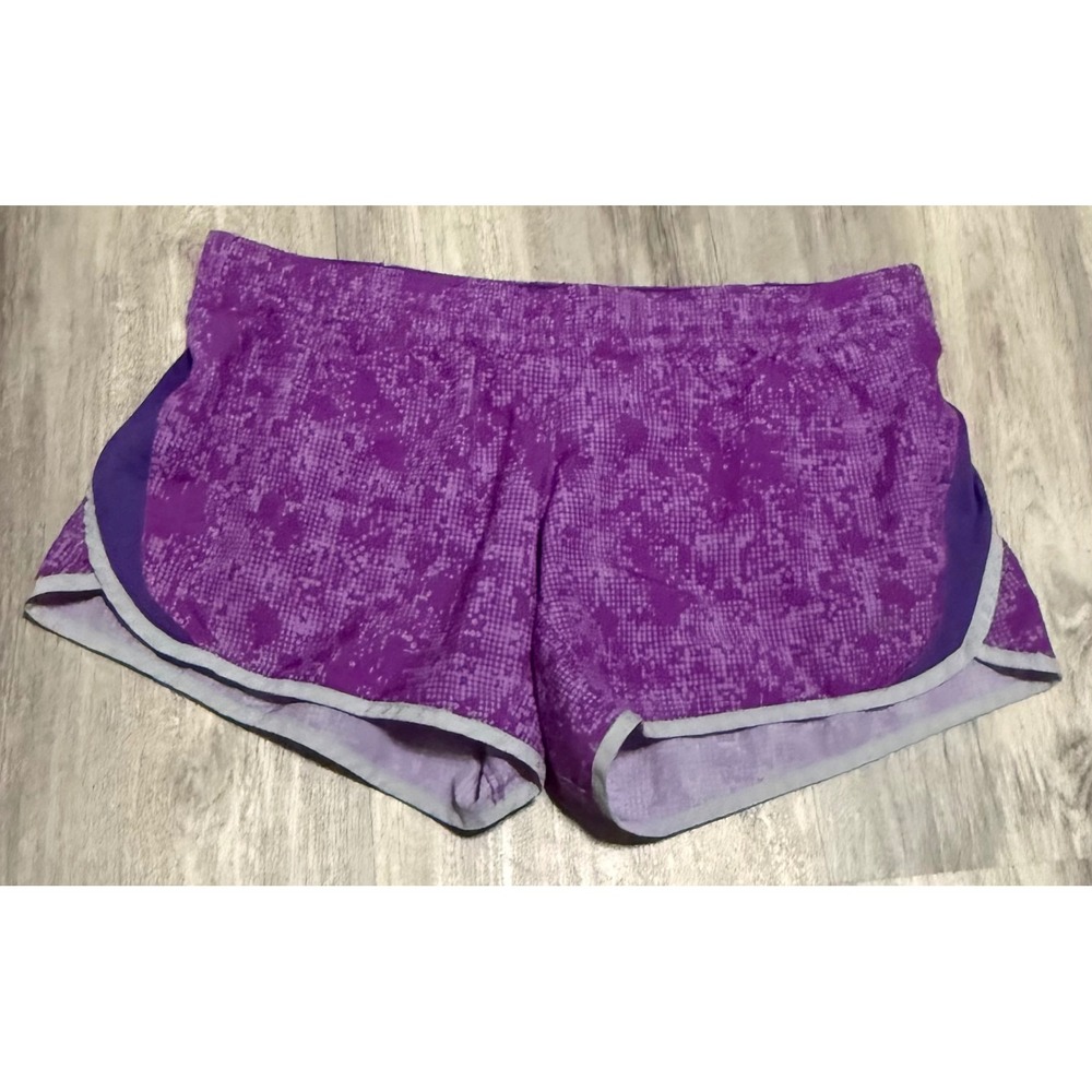 Nike Dri-FIT Womens XL Purple Pixelated Dot Print Running Shorts Elastic Waist